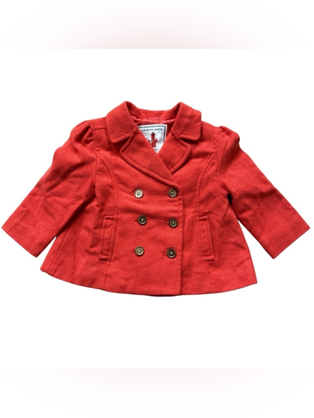 Janie and Jack Wool Peacoat 12-18 Months Orange Double Breasted Toddler Coat